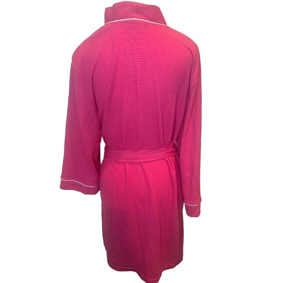 Jones New York Women's PINK W/ White Trim Waffle Knit Polyester Robe SZ L/XL - Picture 4 of 8